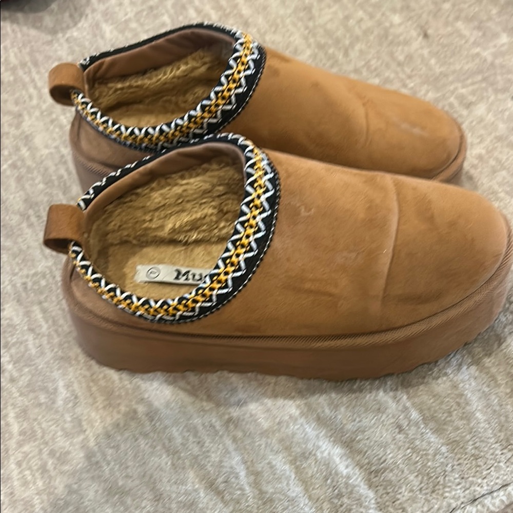Mudd Tan Slip-On Shoes with Woven Detail